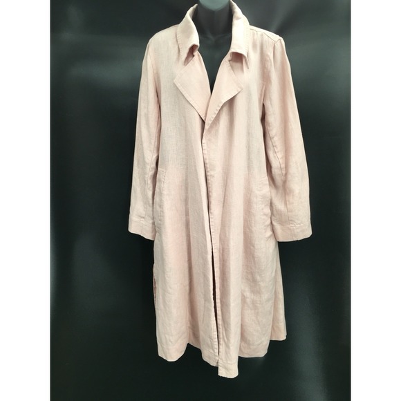Eileen Fisher Powder Tencel Linen Long Open Front Jacket Women's Medium NWOT - Picture 2 of 6